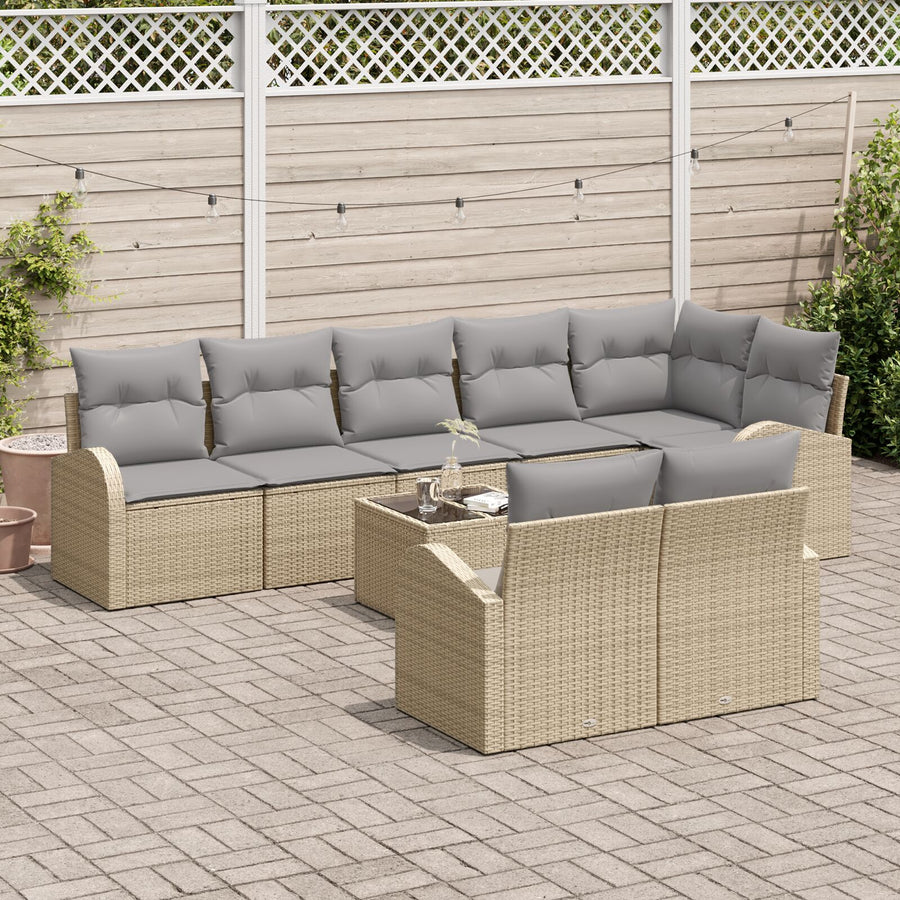 9-Delige Tuin Sofa Set Met Kussens Zwart Poly Rattan Beige en grijs met tafel