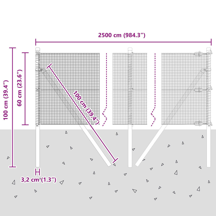 Laste Draadhek Met 13 Palen 0.6X25 M Gegalvaniseerd Staal Gegalvaniseerd Staal