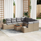 Garden lounge set with storage 9 pcs Beige and Light Grey poly rattan