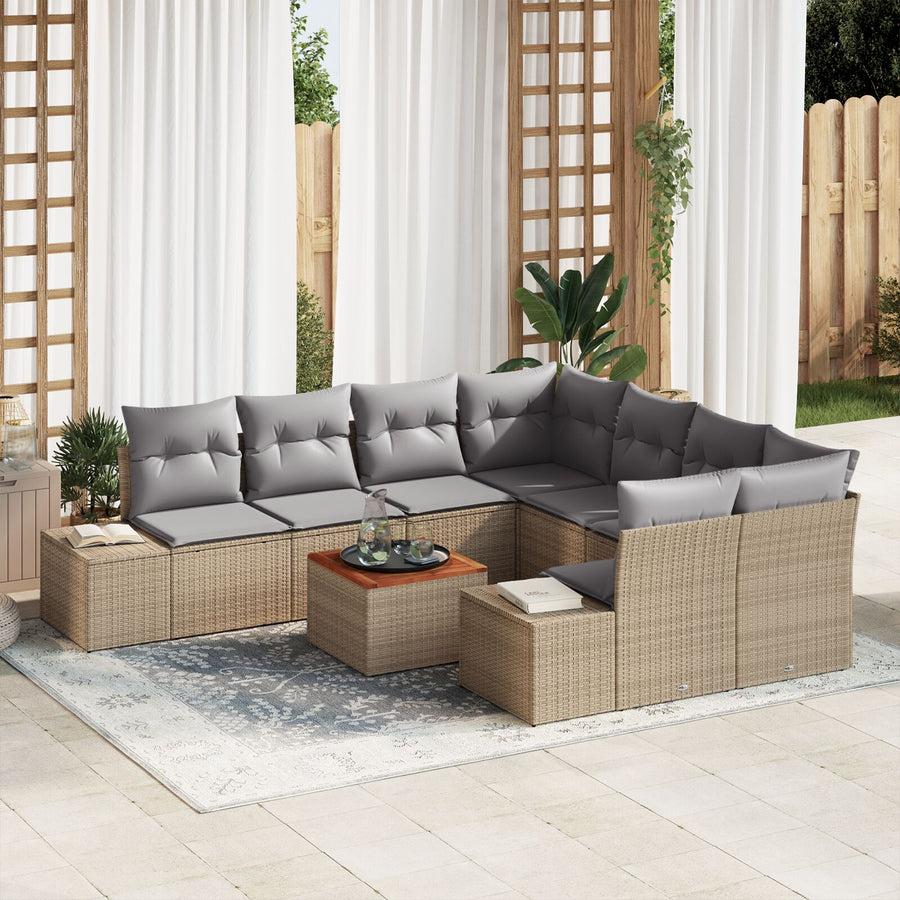 9-Delige Tuinbank Set Met Kussens Beige Poly Rattan Acacia