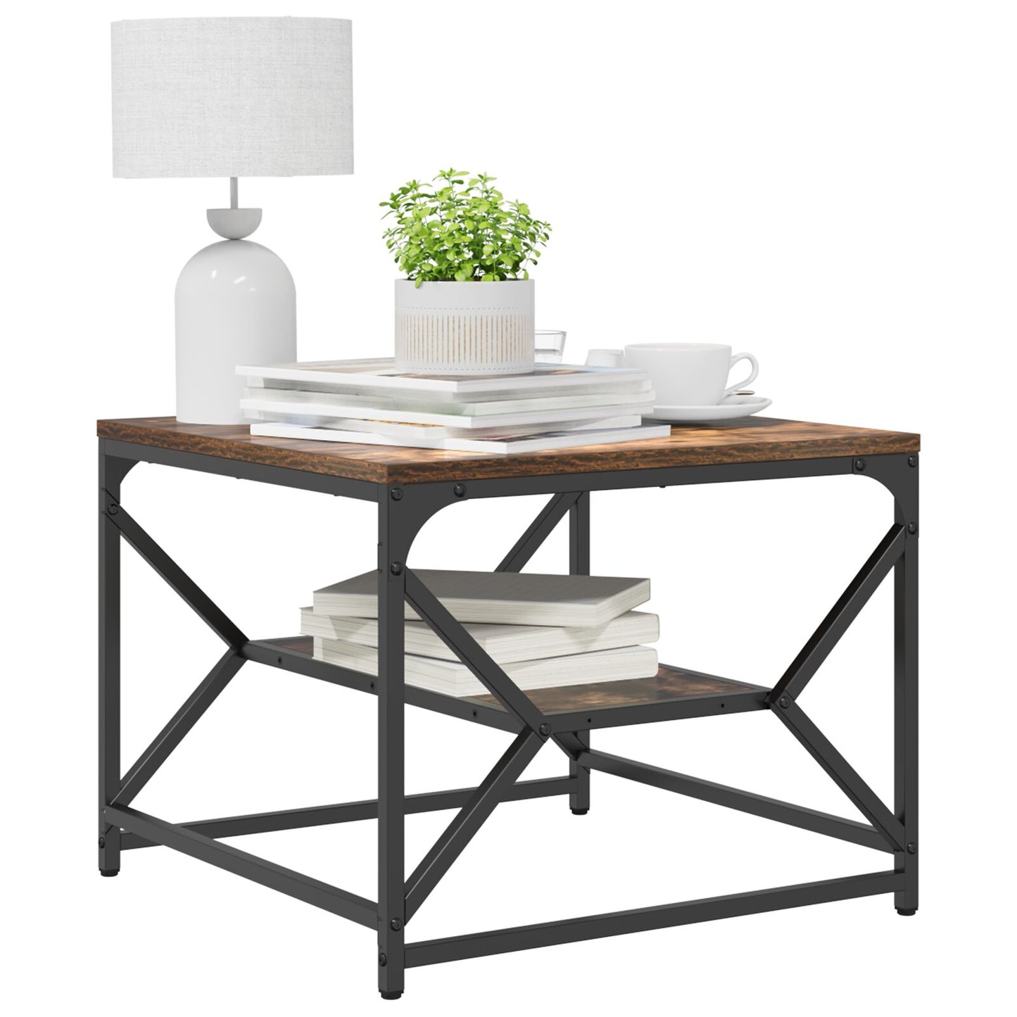 Salontafel Met Plank In Gerookt Eiken Van Geengineerd Hout Gerookte eiken 51 x 50 x 40 cm