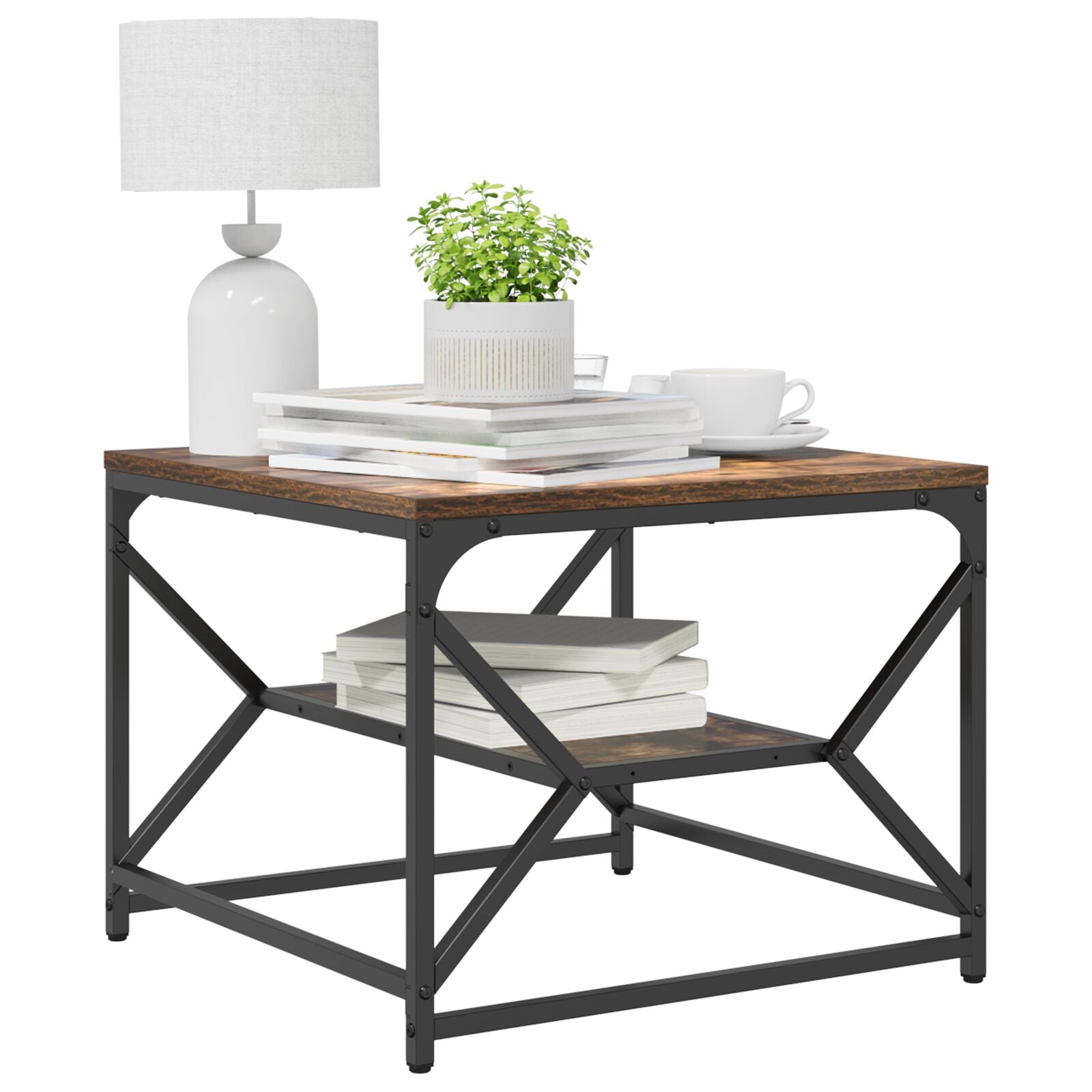 Salontafel Met Plank In Gerookt Eiken Van Geengineerd Hout Gerookte eiken 51 x 50 x 40 cm