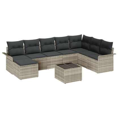 9-Delige Tuin Sofa Set Met Kussens Licht Grijs Poly Rattan