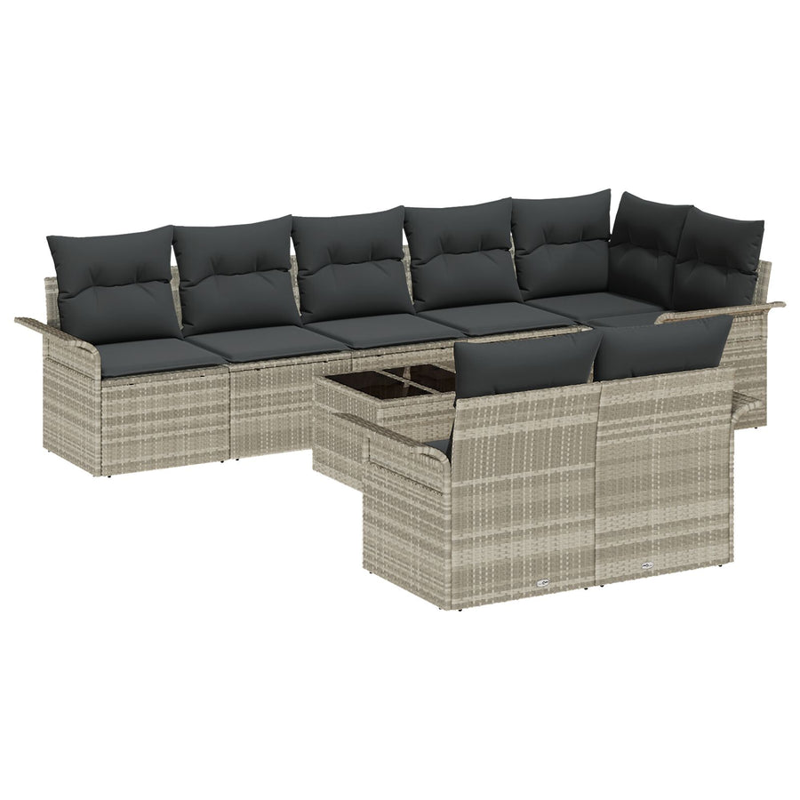 9-Delige Tuin Sofa Set Met Kussens Grijs Poly Rattan Licht grijs met tafel