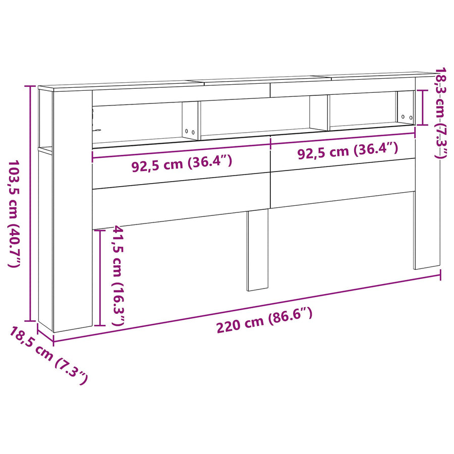 Opberghoofdeksel Met Led-Verlichting Zwart Eiken 220X18,5X103,5 Cm