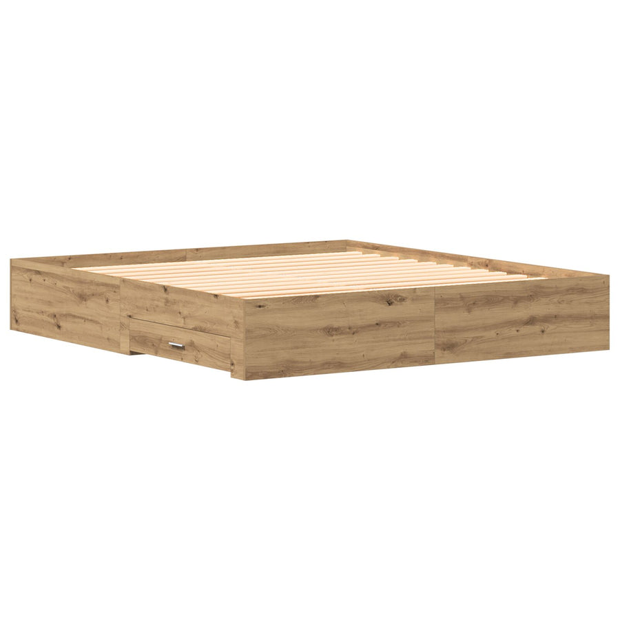 Bedframe Met Lades Artisan Eiken 180X200 Cm Geschikt Hout Ambachtelijk Eiken