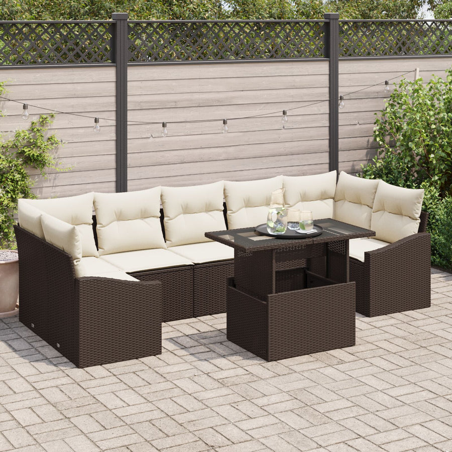 8-Delig Tuinbankstel Met Kussens Bruine Poly Rattan