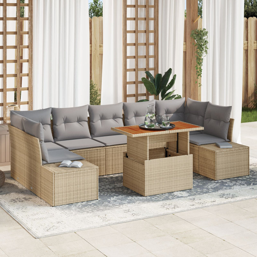 8-Delige Tuin Sofa Set Met Kussens Beige Poly Rattan