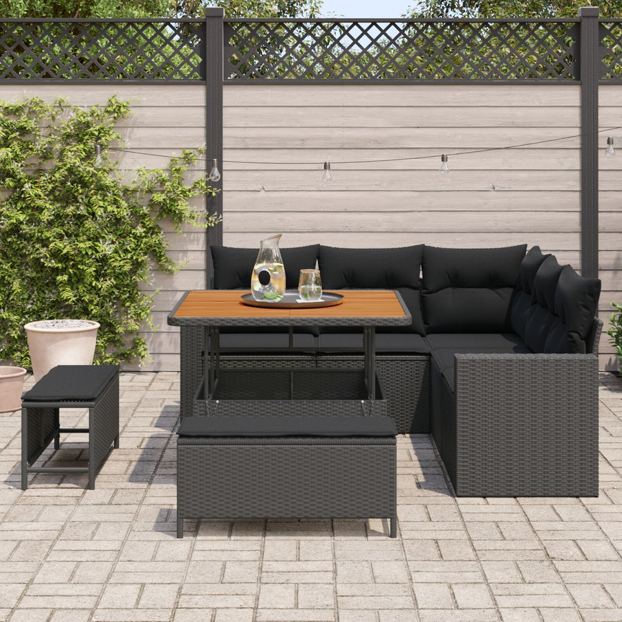 8-Delige Tuin Sofa Set Met Kussens Zwart Poly Rattan Acacia, 3-Delige Tuin Eetset Met Kussens Zwart Poly Rattan Acacia Wit