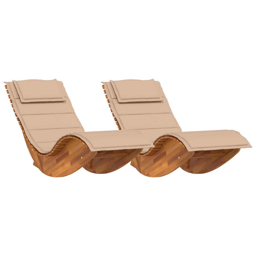 Zonligstoel Set Van 2 Beige Hout En Beklede Stof Groot