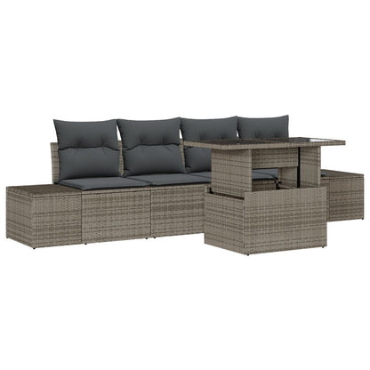 Tuin Sofa Set Set Van 5 Grijs Rattan, Polyester Tuin Sofa Set