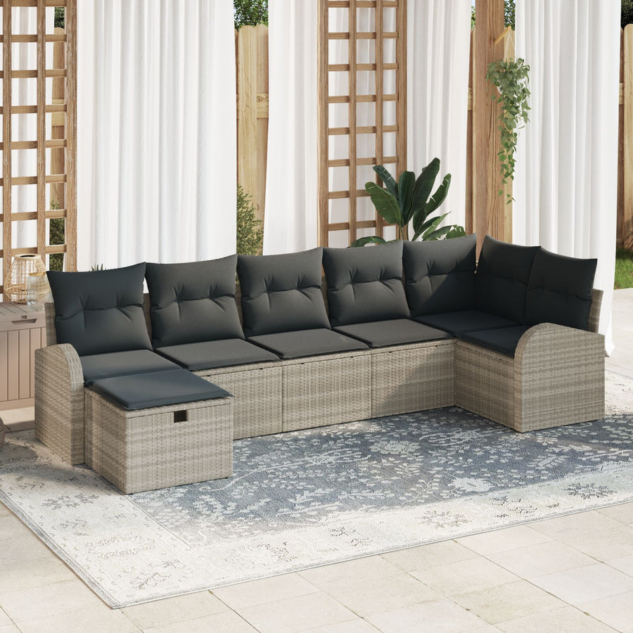 7 Delige Tuin Sofa Set Met Kussens Lichtgrijs Poly Rattan
