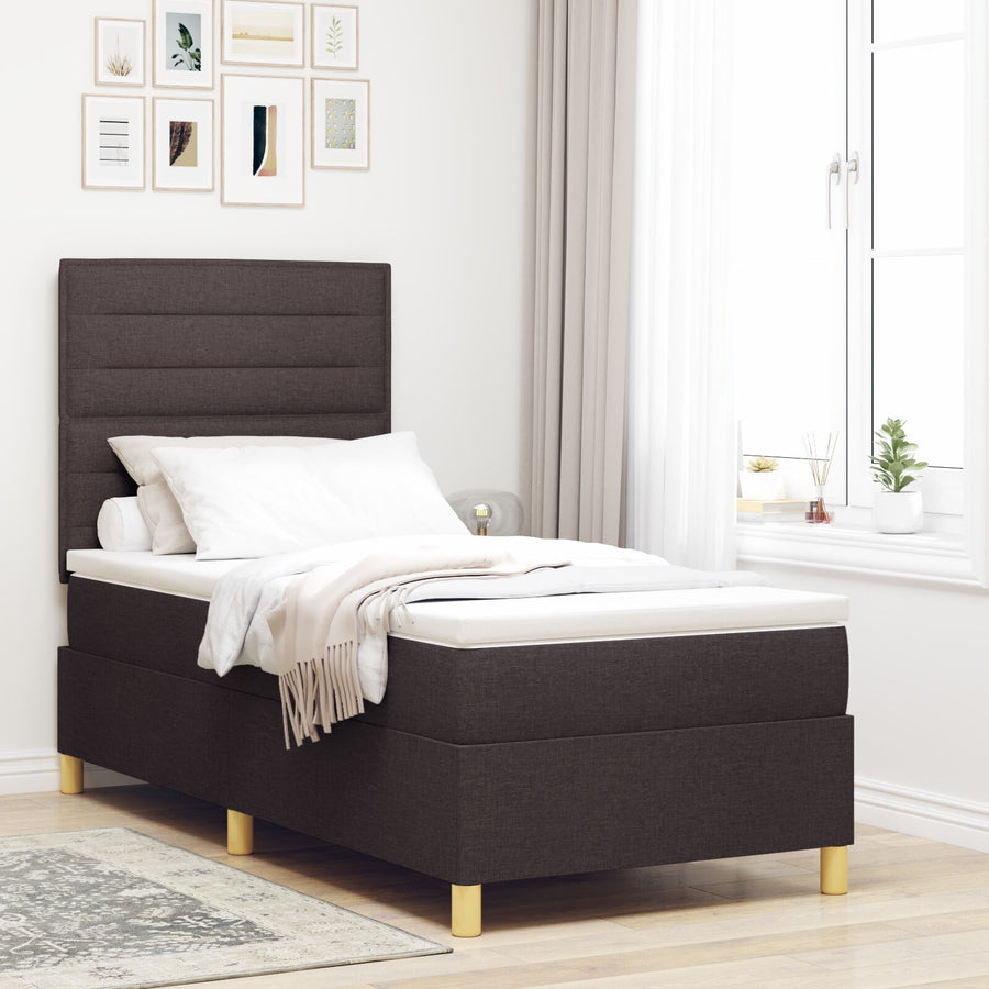 Boxspringbed Met Matras Donkerbruin 100X200 Cm Stof Blauw