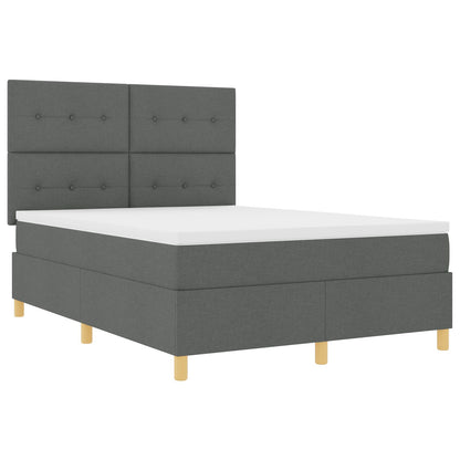 Boxspringbed Met Matras Donkergrijs 140X190 Cm Stof Blauw