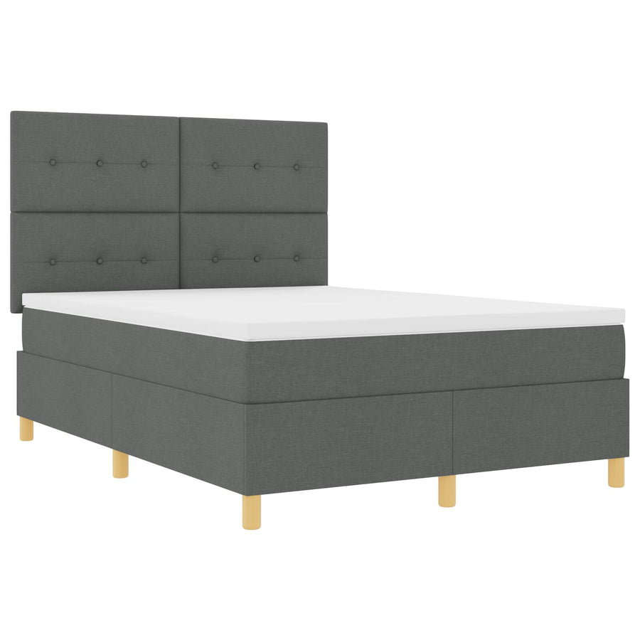 Boxspringbed Met Matras Donkergrijs 140X190 Cm Stof Blauw
