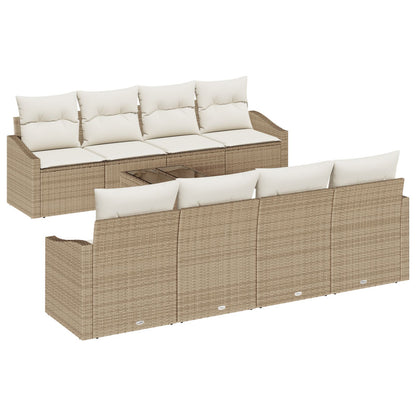 7-Delige Tuin Sofa Set Met Kussens Beige Poly Rattan Gegalvaniseerd Staal