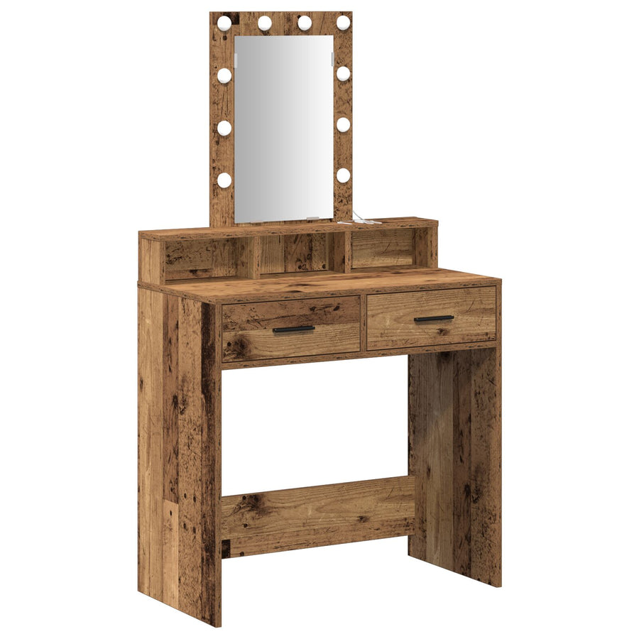 Kaptafel Met Led Verlichting - Vintage Houten Stijl, Oude hout 79 x 41 x 140 cm