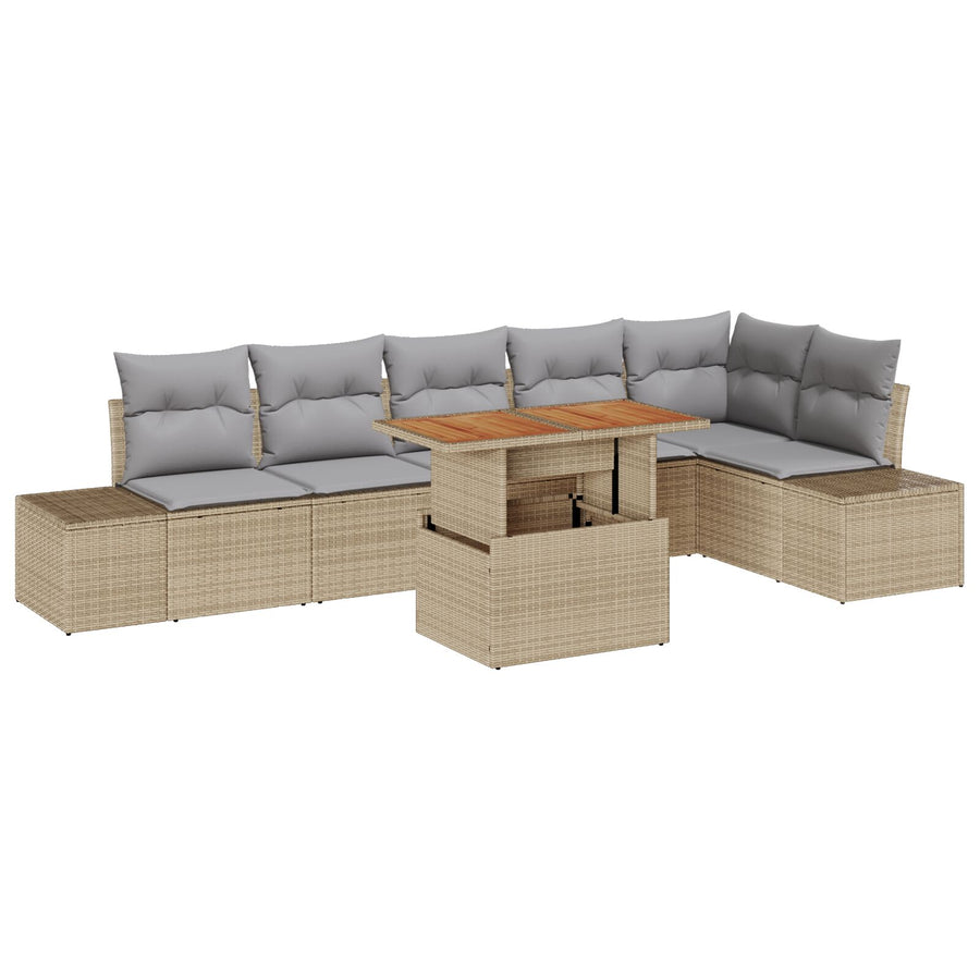 7-Persoons Tuin Sofa Set Met Kussens Beige Poly Riet