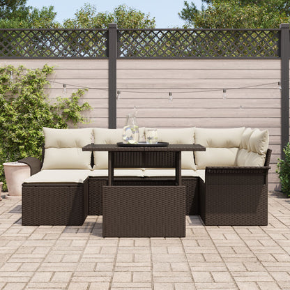 7-Delige Tuin Sofa Set Met Kussens Bruine Poly Riet