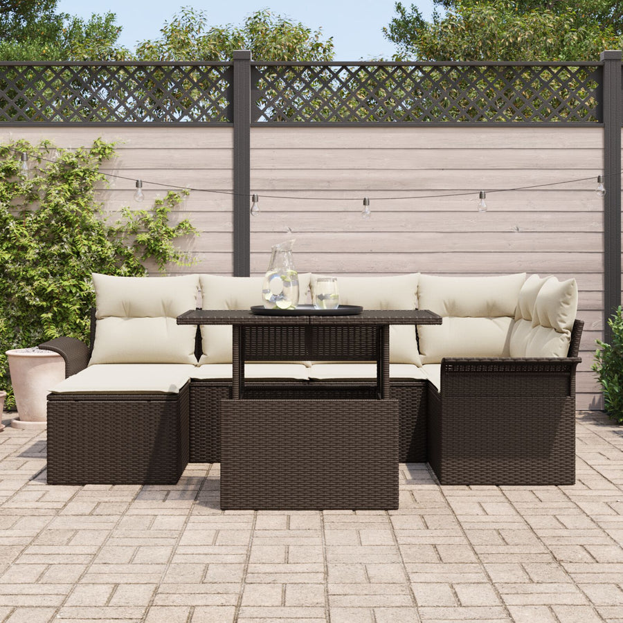 7-Delige Tuin Sofa Set Met Kussens Bruine Poly Riet