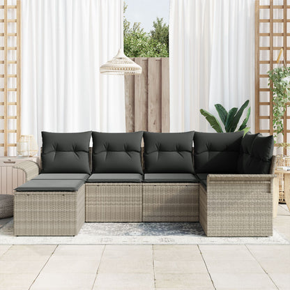 6-Delige Tuin Sofa Set Met Kussens Lichtgrijs Poly Riet