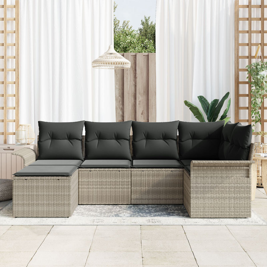 6-Delige Tuin Sofa Set Met Kussens Lichtgrijs Poly Riet