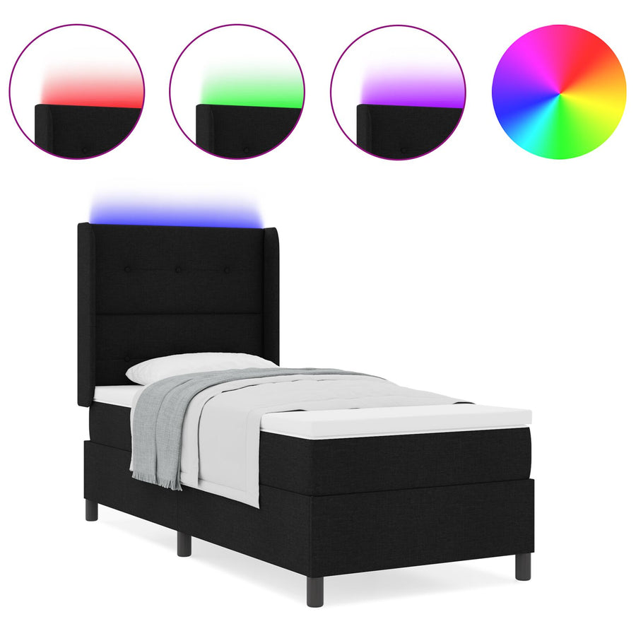 Boxspringbed Met Matras & Led Zwart 90X200 Cm Stof Blauw