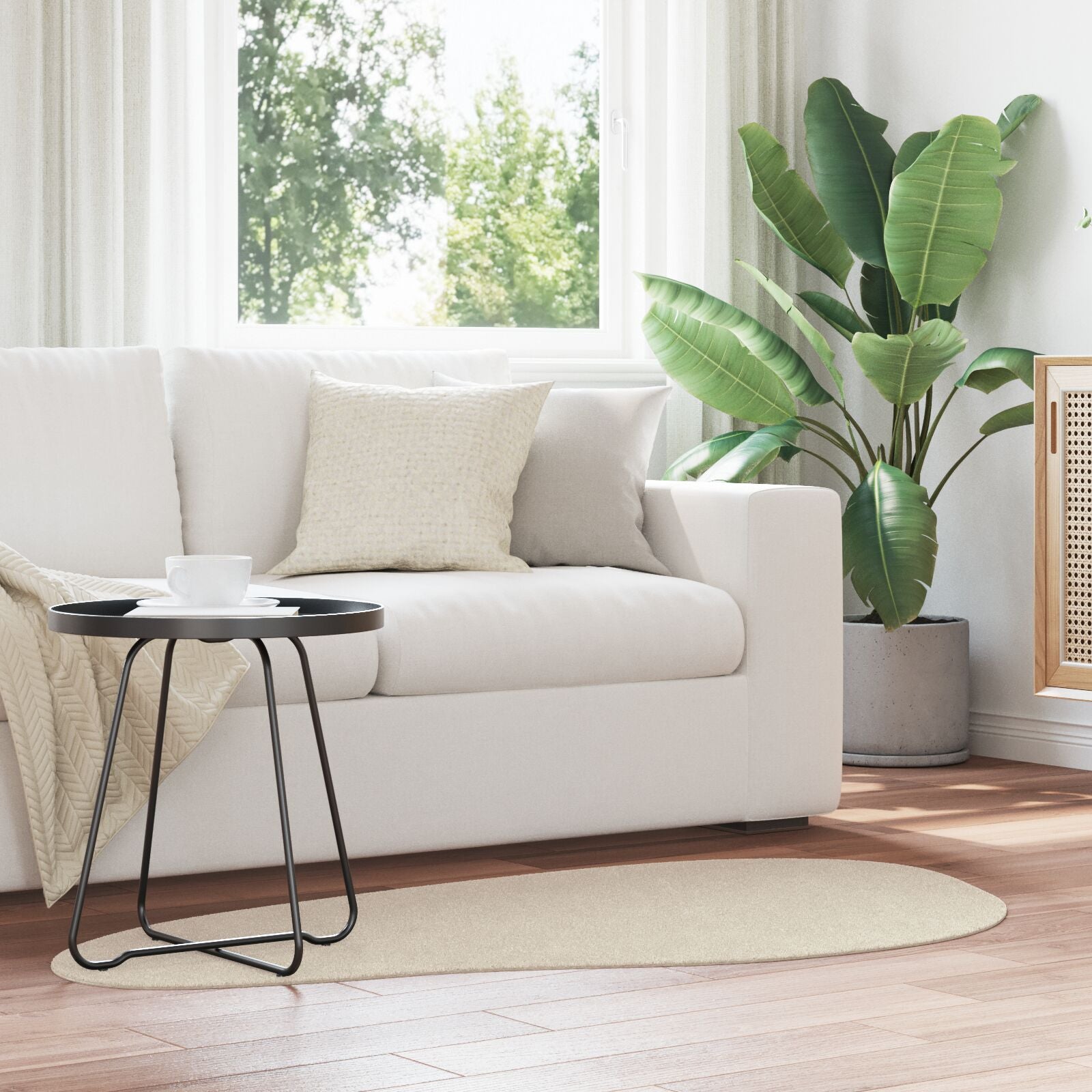 Kleed ""Huarte"" Kort Vlas Zacht En Wasbaar Beige 80 x 150 cm Ovaal-Golfrand