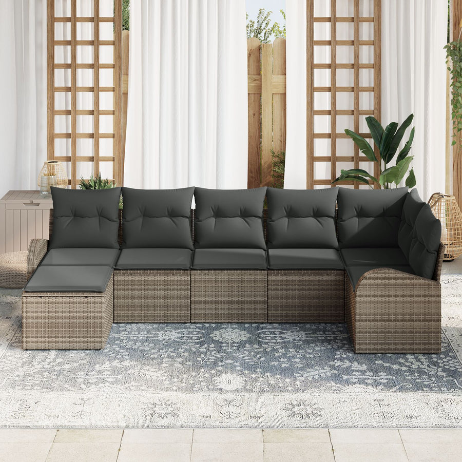 Tuin Sofa Set Set Van 7 Grijs Rattan, Polyester Kussens Tuin Sofa