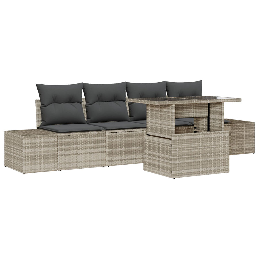 5-Delige Tuin Sofa Set Met Kussens Lichtgrijs Poly Rattan