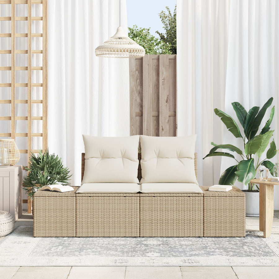 2-Zit Tuinsofa & Kussens Poly Rattan Beige en crème met opslag