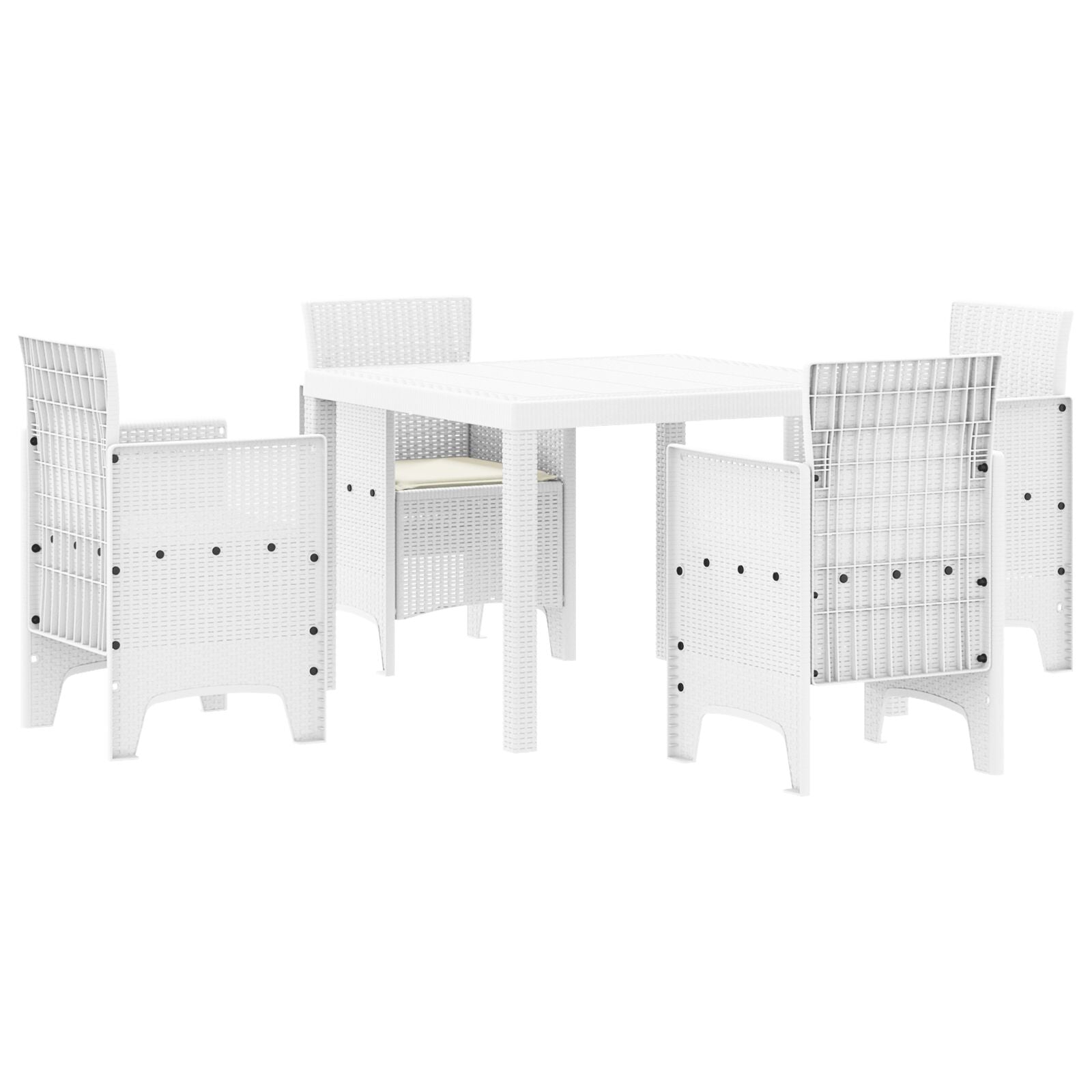 5-Delige Tuin Eetset Met Kussens Wit Poly Rattan