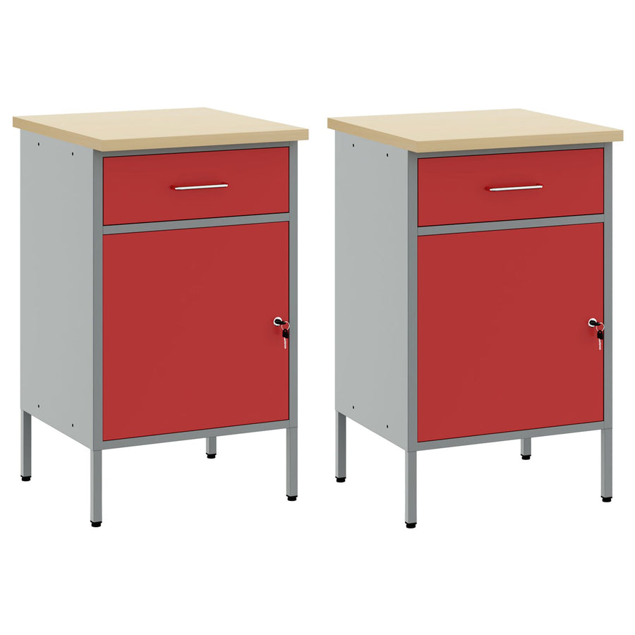 Werkbank 2 Stuks En Grijs Van Engineered Hout En Staal 2x (84 cm) Rood 2x kast