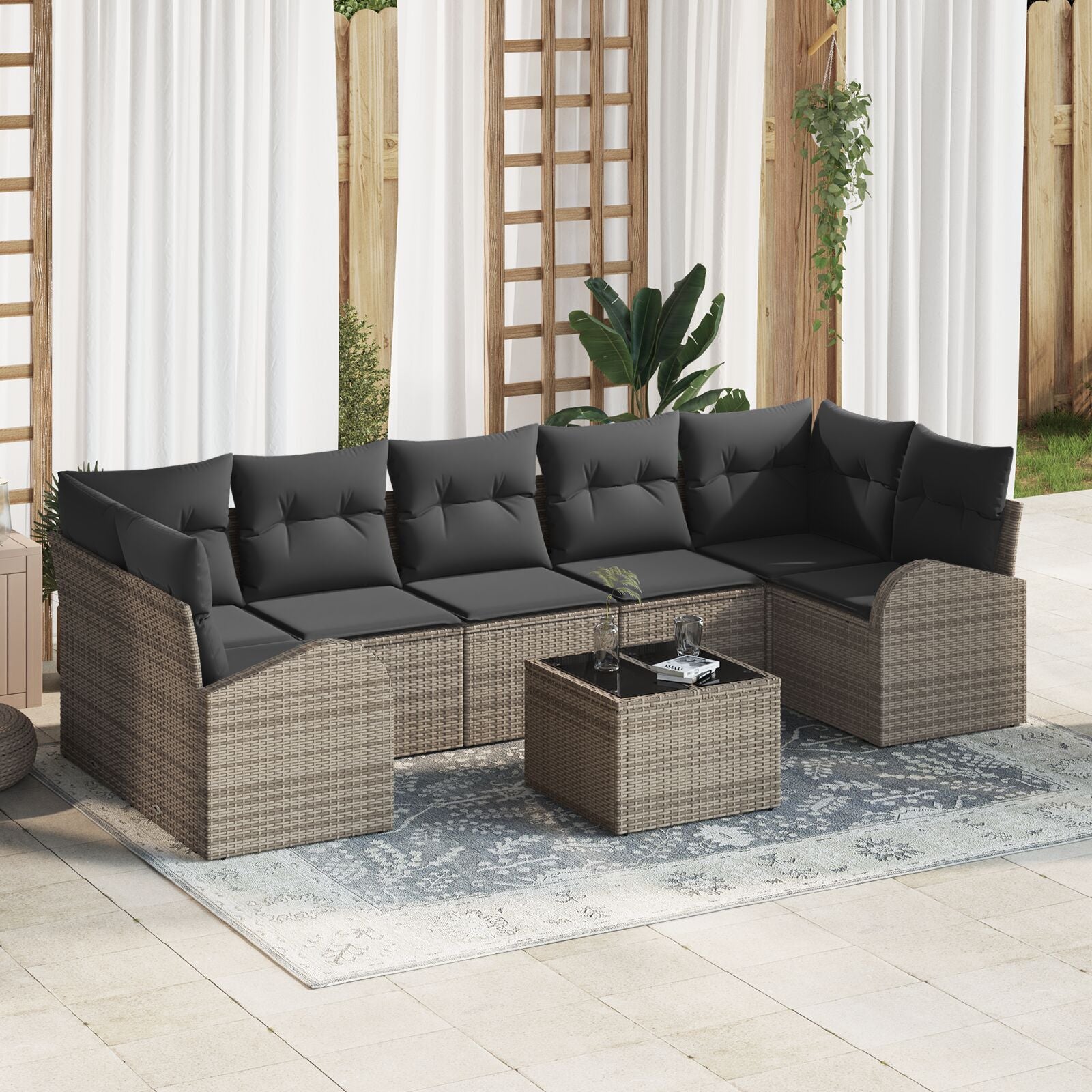 8-Delig Tuin Sofa Set Met Kussens Grijs Poly Riet