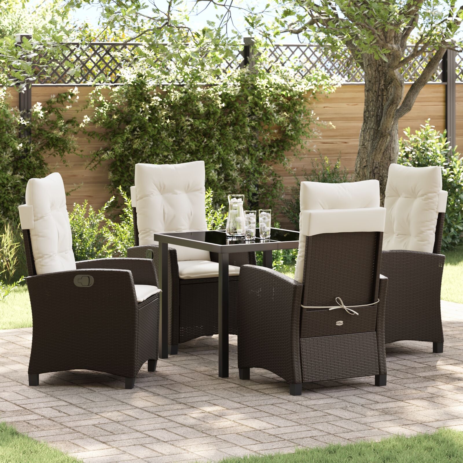 5-Delige Tuin Eettafel Set Met Kussens Bruin Poly Rattan
