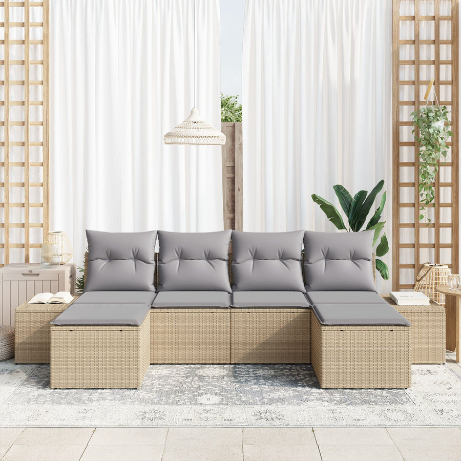 6-Delige Tuinsalonset Met Kussens Beige Poly Rattan