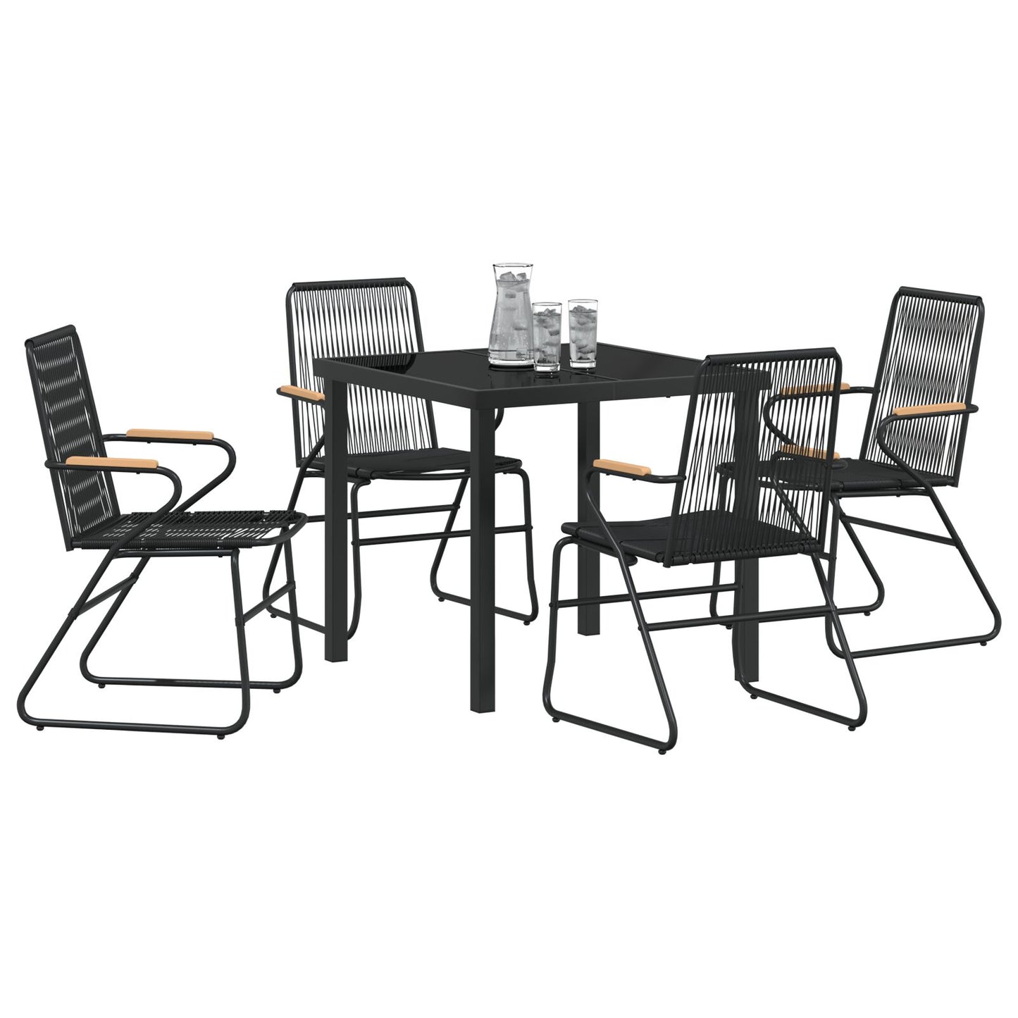 5-Delige Tuin Eetset Zwart Pvc Rotan