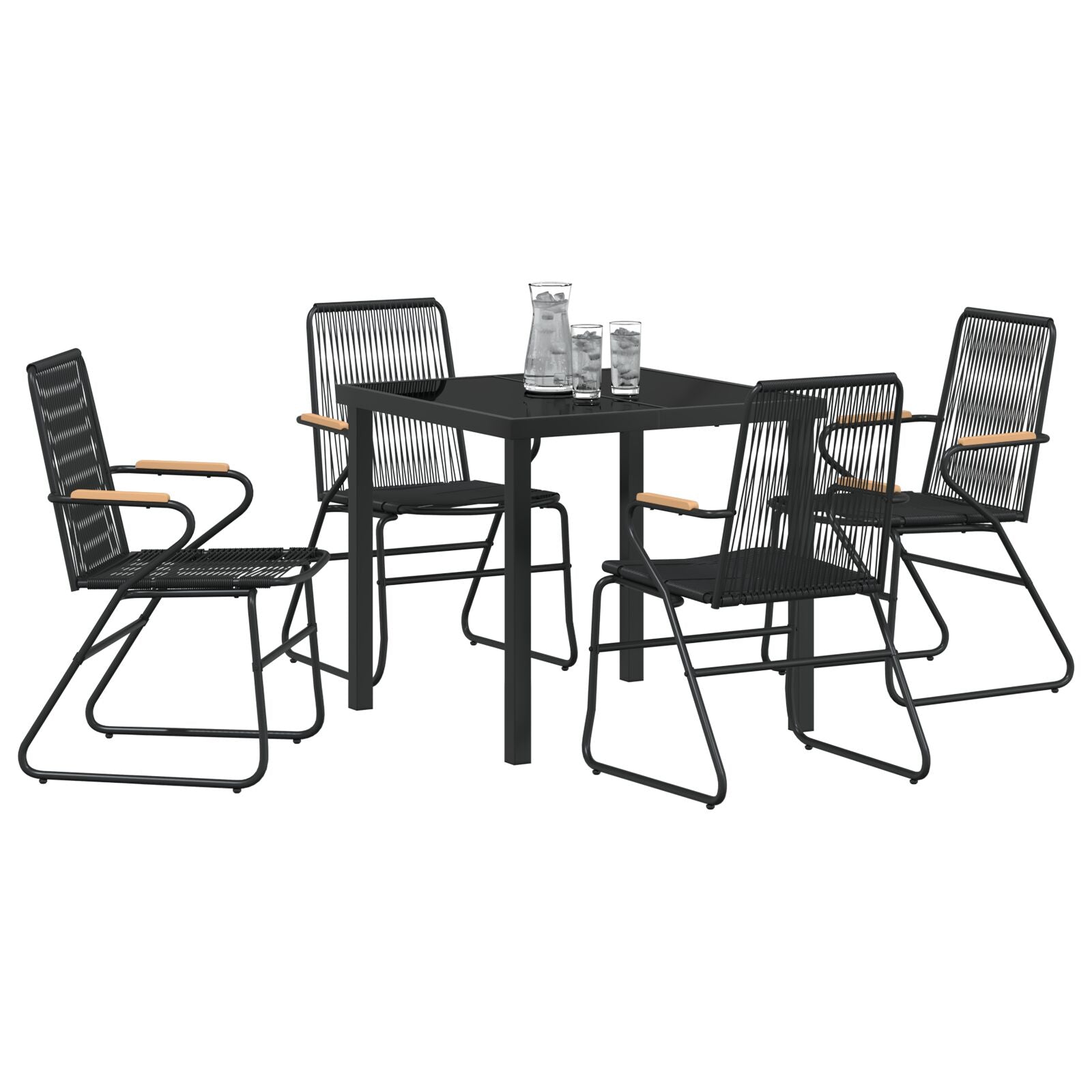 5-Delige Tuin Eetset Zwart Pvc Rotan