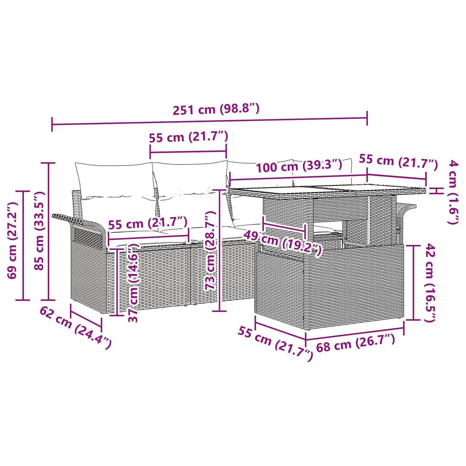 5-Delige Tuin Sofa Set Met Kussens Bruin Poly Rattan