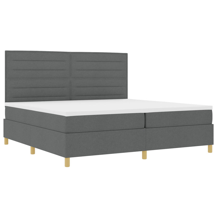 Boxspring Bed Met Matras Donkergrijs 200X200 Cm Stof Blauw