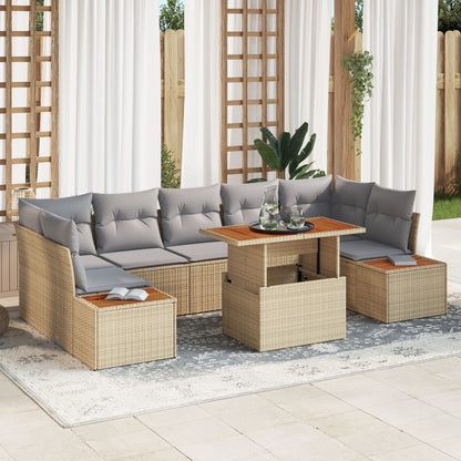 Tuinbank Set Set Van 8 Beige Riet 8-Delige Tuinset Rechthoekig
