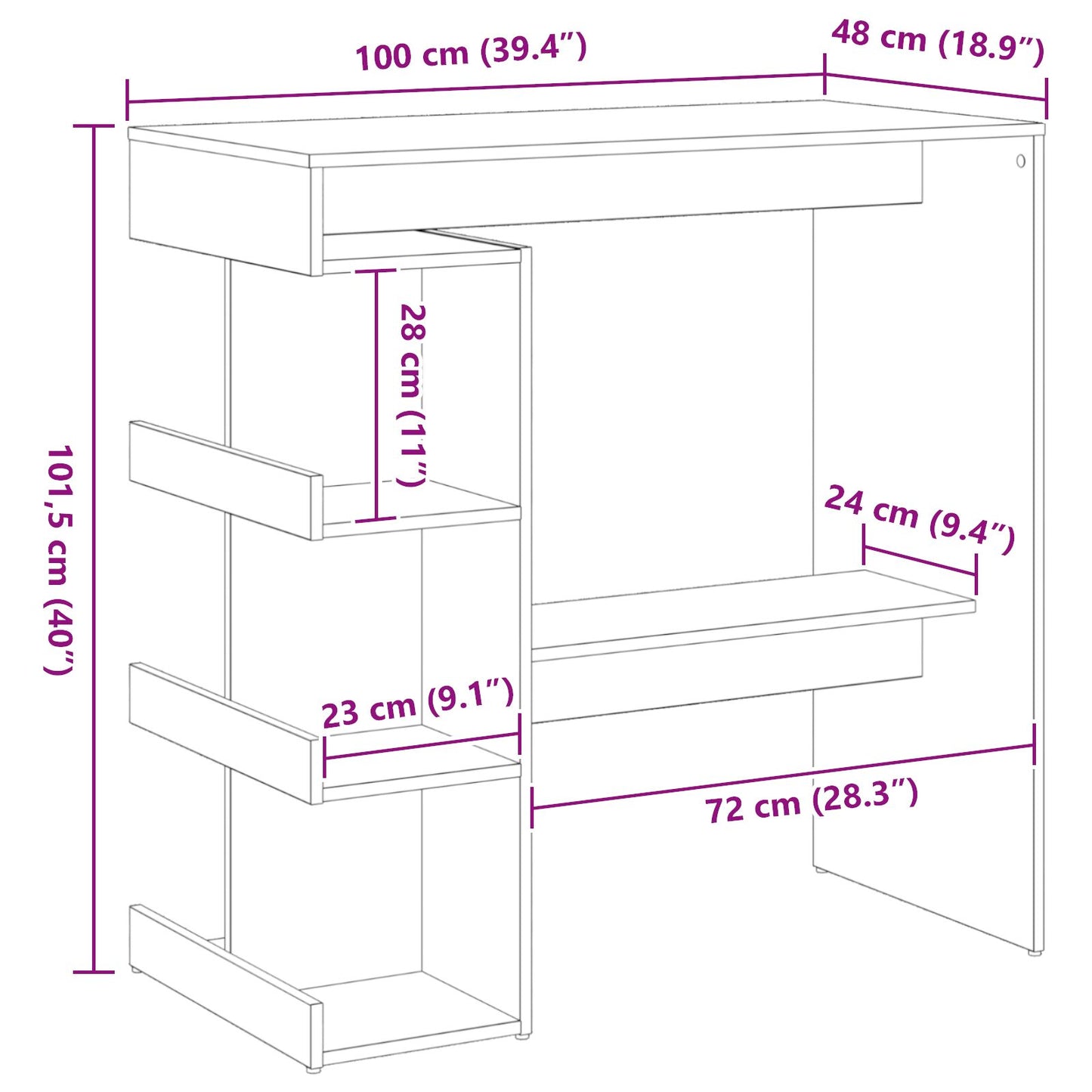 Zwart Eiken Bartafel Met Opslagrek, 100X50X101.5 Cm