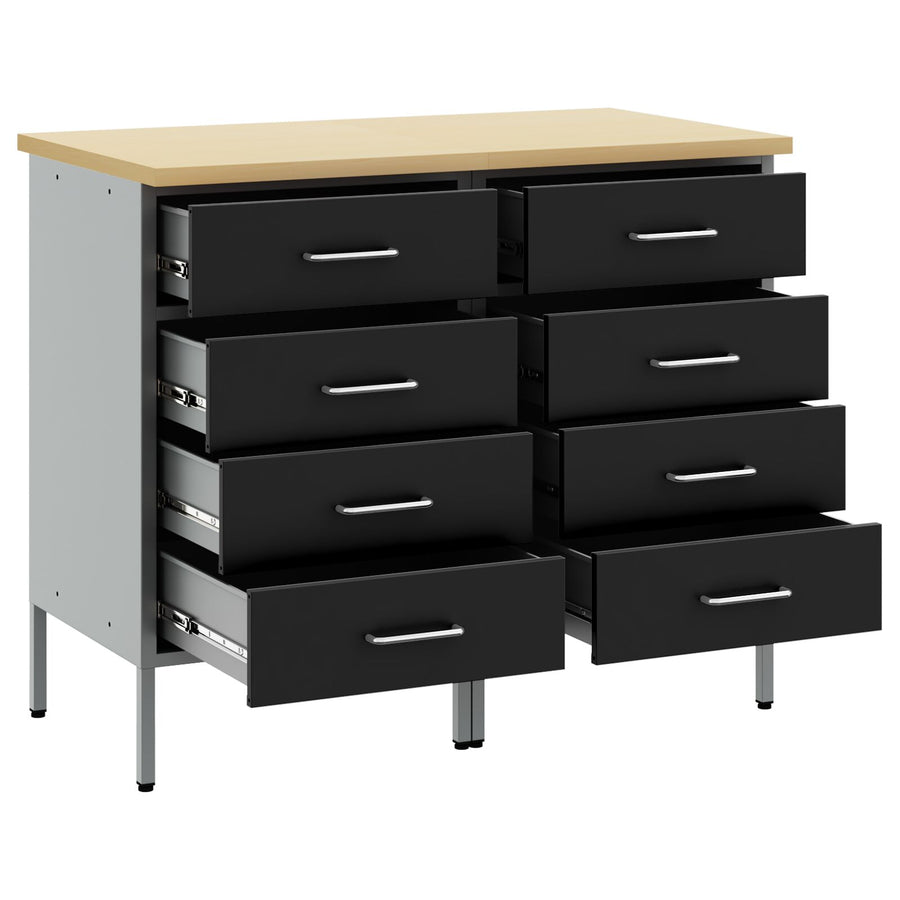 Werkbank Set Van 2 En Grijs Gengineerd Hout En Staal 2x (85 cm) Zwart 2x kast