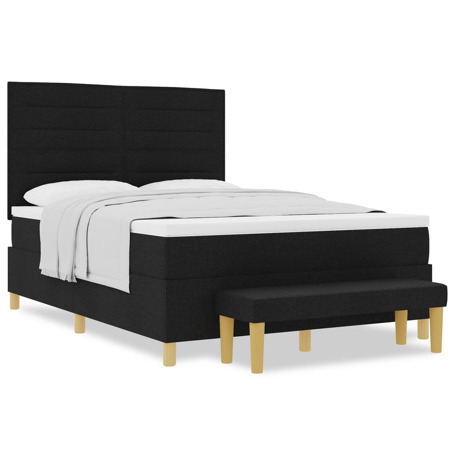 Boxspring Bed Met Matras En Bank Stof Zwart 140 x 200 cm Lijnen ontwerp