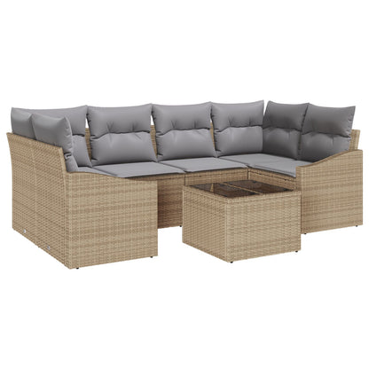 7-Delige Tuin Sofa Set Met Kussens Beige Poly Rattan