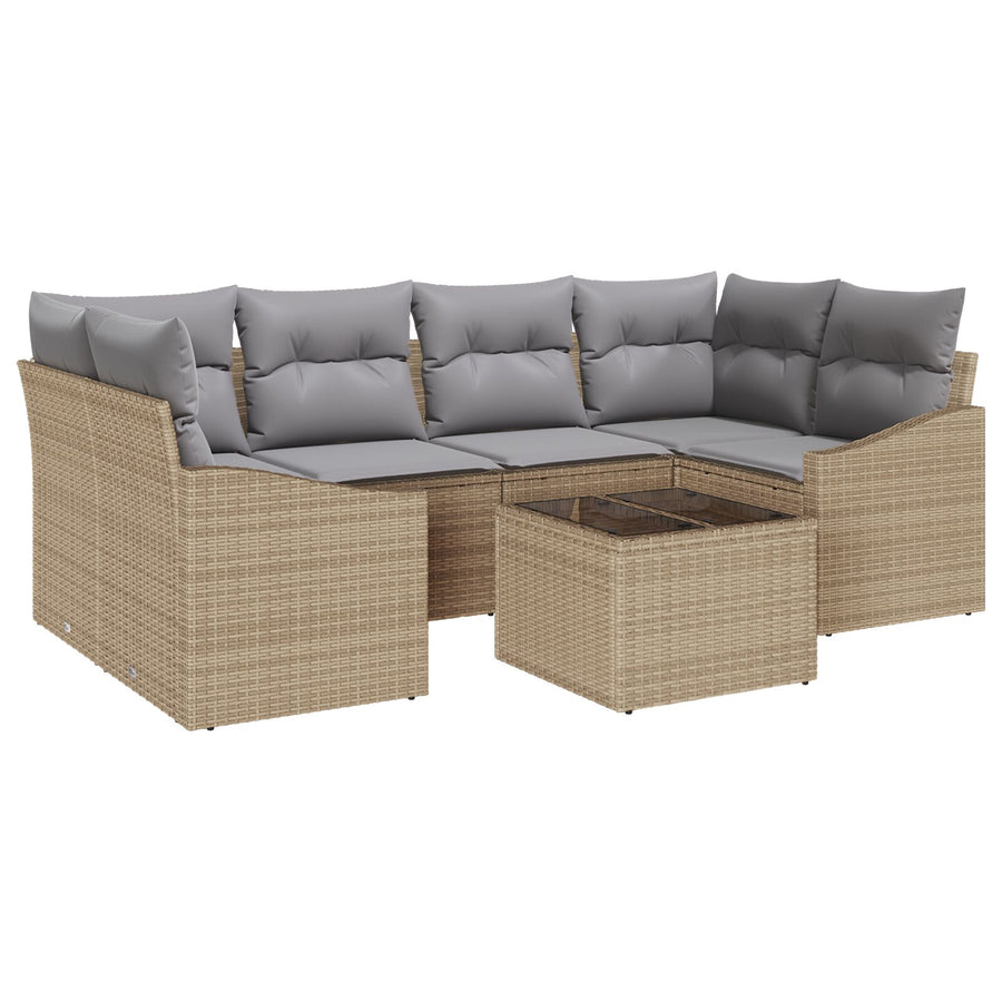 7-Delige Tuin Sofa Set Met Kussens Beige Poly Rattan