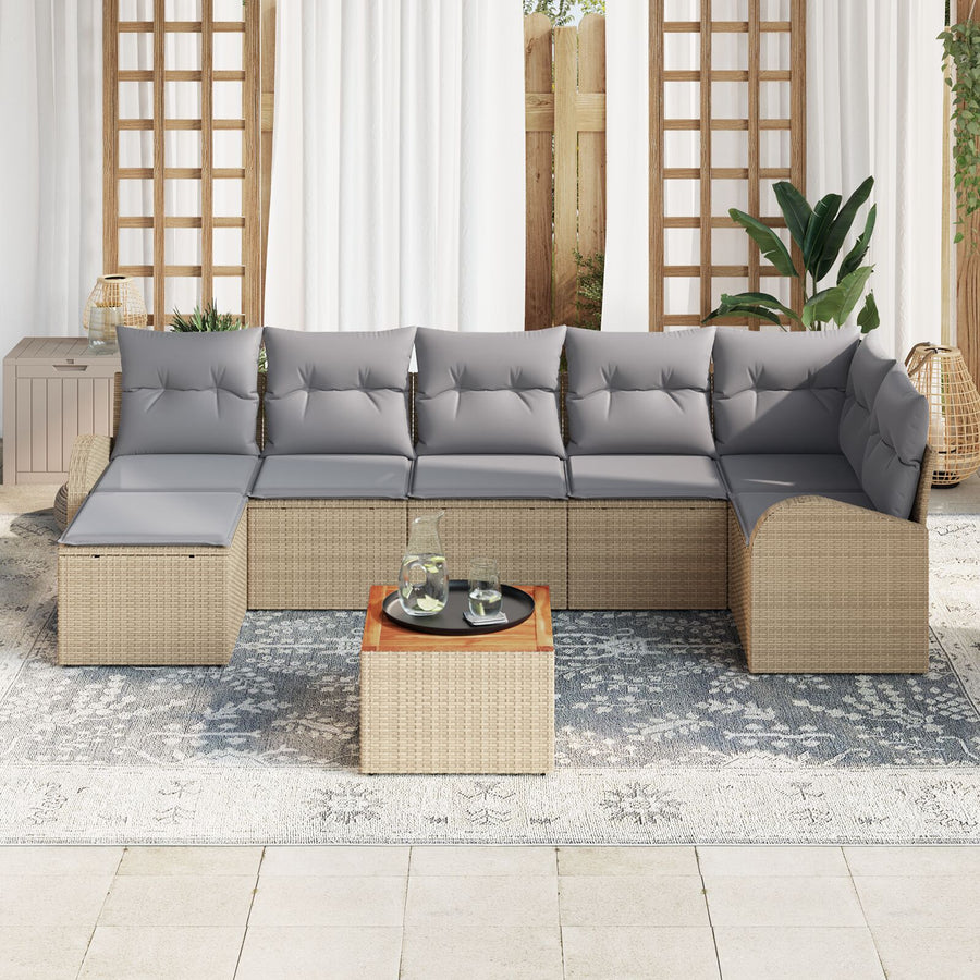 8-Delige Tuin Sofa Set Met Kussens Beige Poly Rattan