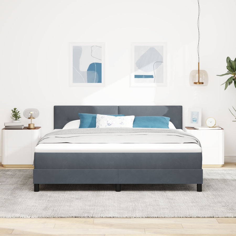 Boxspring Bed Met Matras Donkergrijs Super King Fluweel Blauw