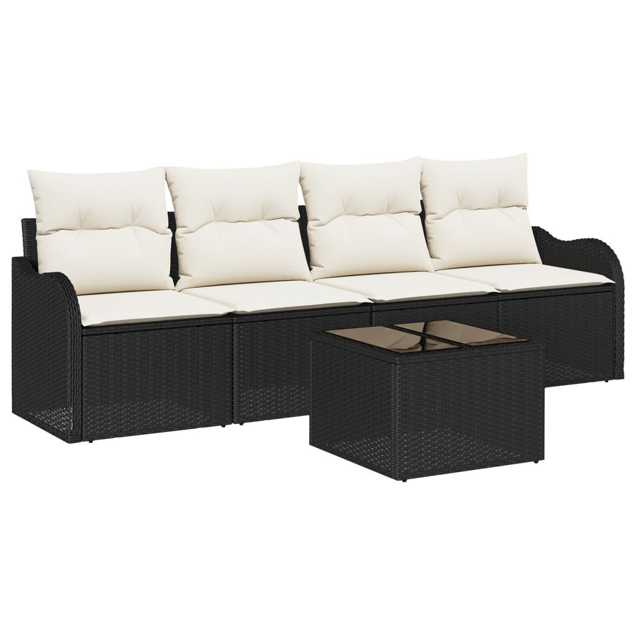 5 Delige Tuinbankset met Kussens Zwart Poly Rattan, vidaXL 2-Zits Tuinbank met Kussens Zwart Poly Rattan