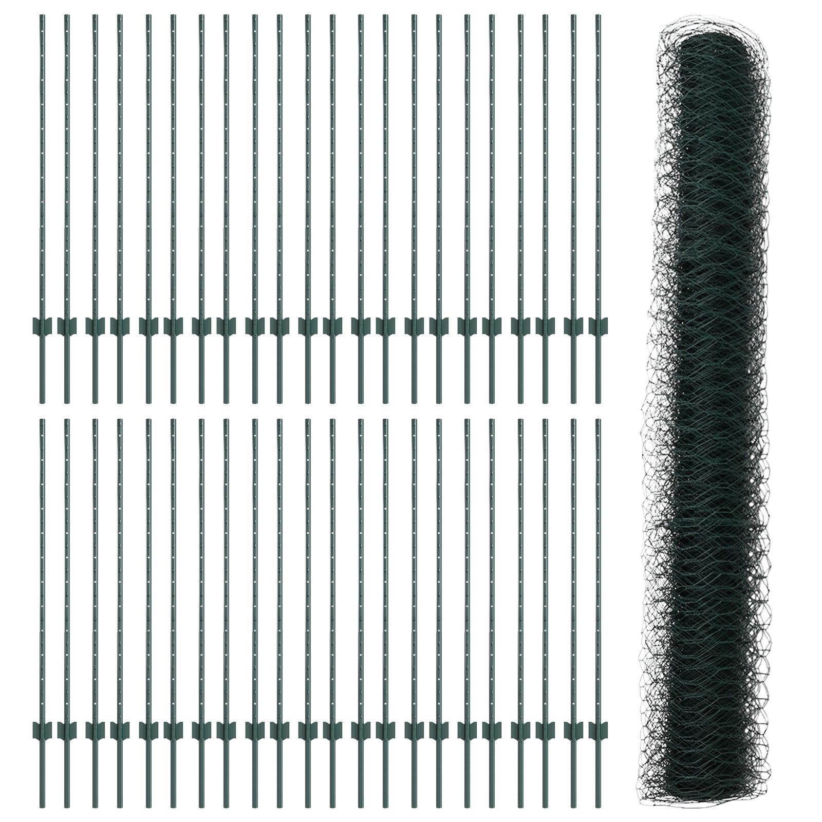 Hekpalen 11 Stuks U-Kanaal Groen 120 Cm Staal,  Zeshoekig Hek Groen 1,2X100 M Staal